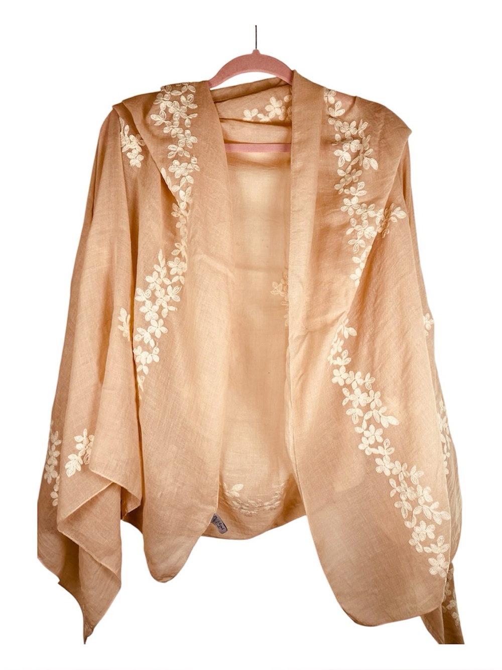 TICKLED‎ PINK Wrap Scarf Gauze Embroidered Flowers Blush